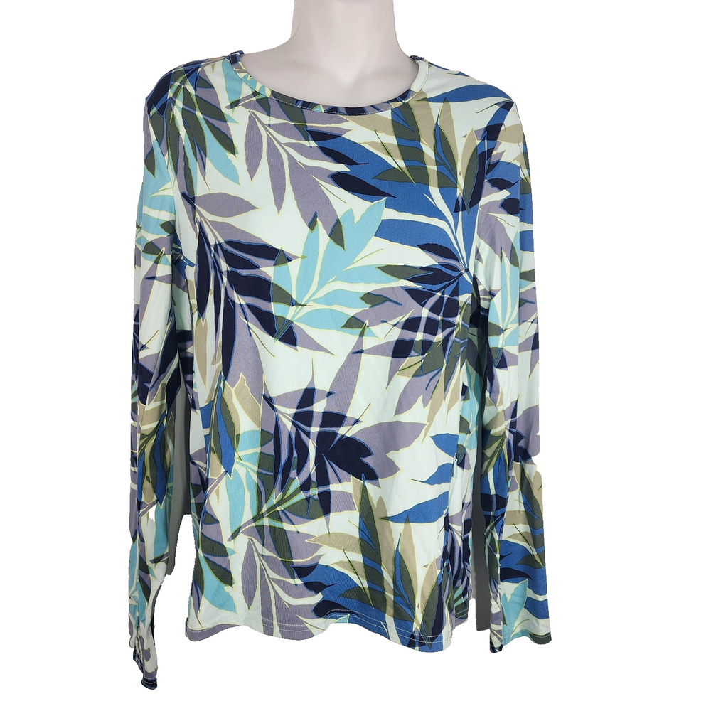 Hang Ten Women Sun Protection UPF 50+ Quick Dry T-Shirt Leaf Pocket Multicolor M